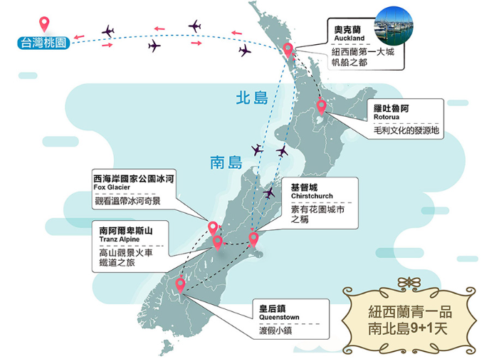 【紐玩家】紐西蘭青一品南北島9+1天(冰河、高山火車、登山纜車、毛利文化、天空塔)